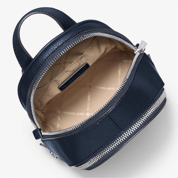 Michael Kors Rhea Extra-Small Printed Signature Logo Backpack Navy Blue - Picture 8 of 9